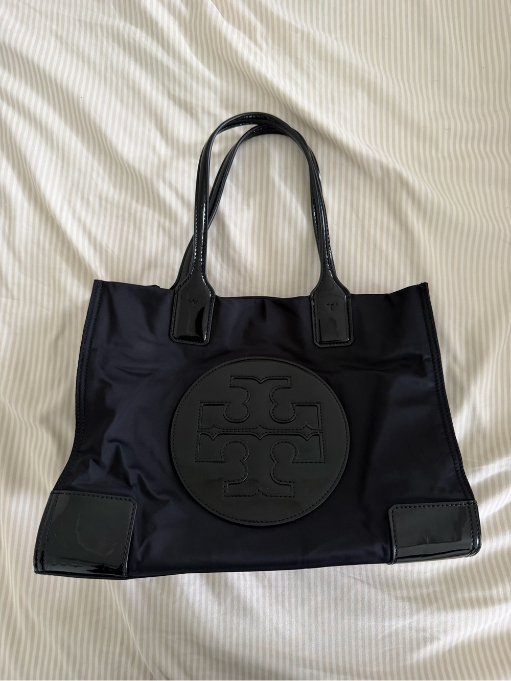 Tory Burch Ella Small Black Logo Tote Bag